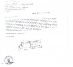 Documento enviado a la Municipalidad de Chancay. Clic para ampliar
