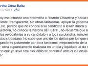 Martha Coca: “Chavarria no conoce la trayectoria, no tan clara de su candidato Jaime Uribe a la municipalidad de Huaral”