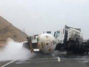 Cisterna de gas chocó contra tráiler y causó alarma por fuga de gas en la Panamericana Sur