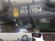 Patrullero de la PNP sufre aparatoso accidente de transito en Río Seco FOTOS