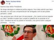 Espaldarazo honesto de Pedrito Suárez Vertiz al presidente Vizcarra