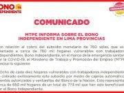 MTPE: ENTÉRATE SOBRE EL BONO INDEPENDIENTE EN LIMA PROVINCIAS (Huaral, Huaura, Cañete y Barranca)