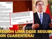 Congresista solicita al presidente Vizcarra incorporar a la Región Lima en cuarentena