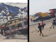 Camión frigorífico vuelca con pescados cerca a Huacho y gente de la zona se lleva mercadería