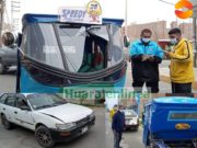 Accidente de tránsito entre un mototaxi y un auto station wagon dejó daños materiales