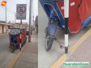 Chancay: Mototaxi fue encadenada en letrero de «No estacionar» para evitar que se la roben
