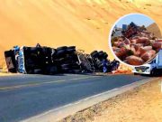 Tráiler que transportaba zanahorias se despistó y volcó aparatosamente en el serpentín de Pasamayo