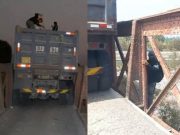 Más de 24 horas y volquete continúa atascado en el Puente Rojo en el sector de Palpa