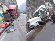 Huarochirí: Dos conductores se salvaron de morir tras triple choque de vehículos pesados