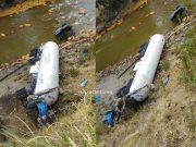 Conductor salvó de morir tras despistarse y caer hacia el rio con cisterna de GLP en la ruta Catac-Huaraz