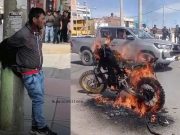 Puno: Enardecidos pobladores quemaron moto lineal de sujeto acusado intentar robarle a joven