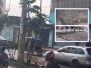 Aniego ocasionó enorme forado en la pista de la Av. Huando: peligro para vehículos y peatones
