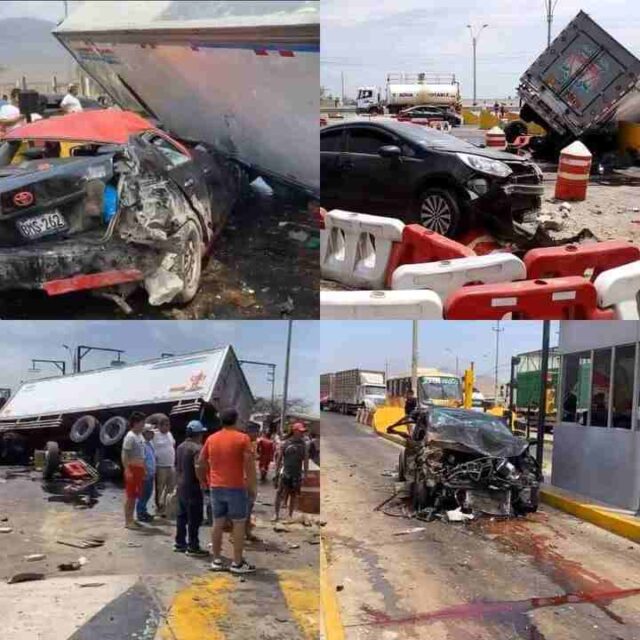 Terrible Choque múltiple en Trujillo 10 vehículos colisionaron en peaje de Chicama