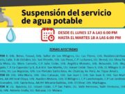 Habrá suspensión del servicio de agua potable este lunes 17 en Huaral. Habrá suspensión del servicio de agua potable este lunes 17 en Huaral.