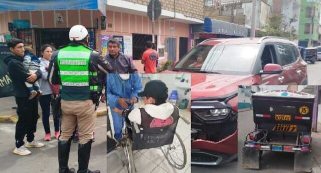 Huaral Colisión entre mototaxi y camioneta deja un herido en Calle Primavera.