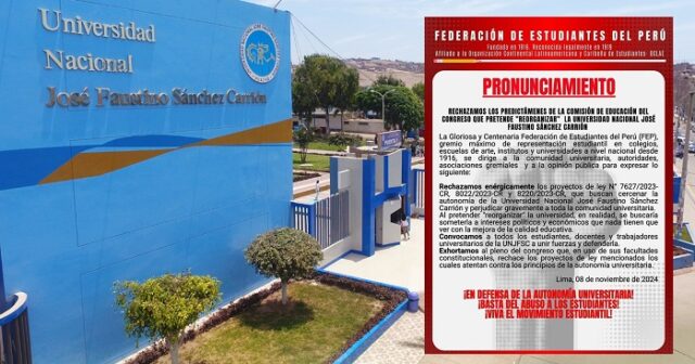 Federación de Estudiantes del Perú alerta intervención a la Universidad JFSC de Huacho