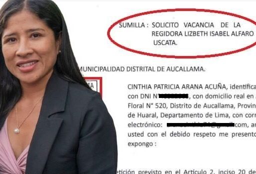 Solicitan vacancia de regidora de Aucallama Lizbeth Alfaro. Solicitan vacancia de regidora de Aucallama Lizbeth Alfaro.