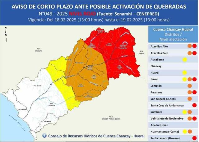 Distritos de la parte altoandina de Huaral en alerta roja por posible activación de quebradas