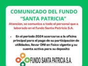 Fundo Santa Patricia inicia pago de utilidades a su personal Fundo Santa Patricia inicia pago de utilidades a su personal