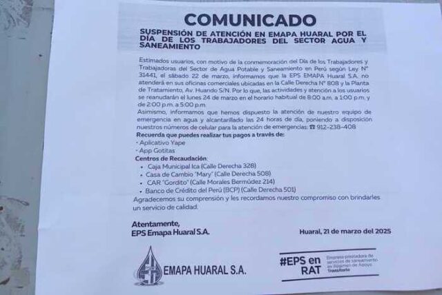 Huaral padece por falta de agua y Emapa festeja día de los trabajadores del sector agua