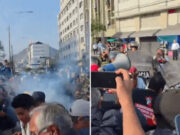 Policía lanza bomba lacrimógena contra manifestantes en paro nacional de transportistas. Policía lanza bomba lacrimógena contra manifestantes en paro nacional de transportistas.