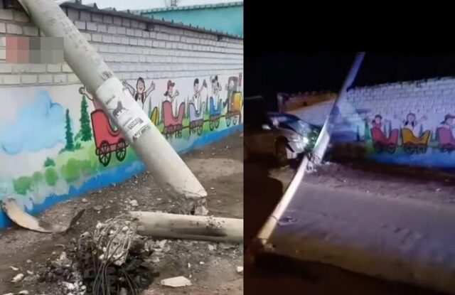 Poste de alumbrado cae sobre pared de un colegio y daña su estructura en La Esperanza Alta