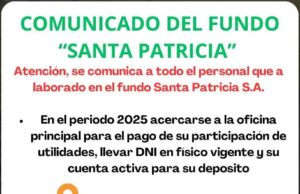 Fundo Santa Patricia inicia pago de utilidades a su personal periodo 2025