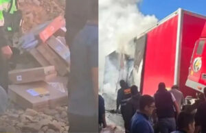 Camión con cédulas y actas electorales de la ONPE se incendió en Canta Camión con cédulas y actas electorales de la ONPE se incendió en Canta