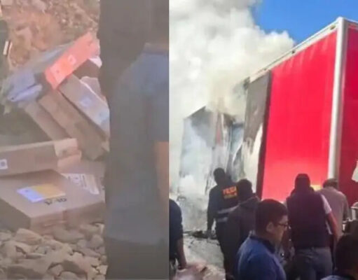 Camión con cédulas y actas electorales de la ONPE se incendió en Canta Camión con cédulas y actas electorales de la ONPE se incendió en Canta