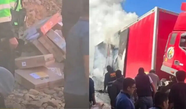 Camión con cédulas y actas electorales de la ONPE se incendió en Canta
