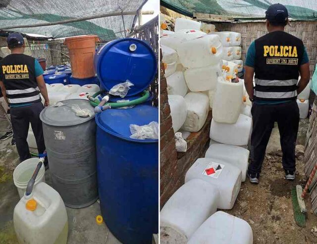 Detienen a presunta banda con más de 6 mil litros de insumos químicos en Aucallama