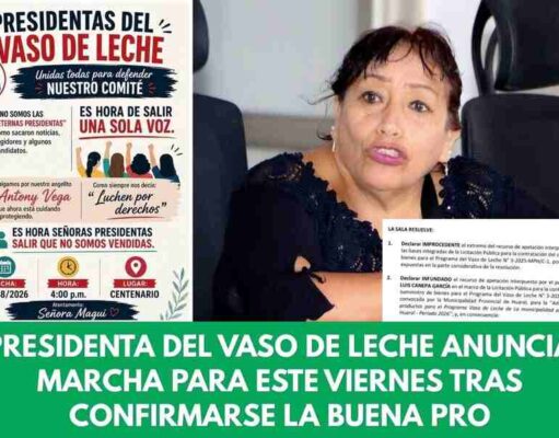 Presidenta del vaso de leche anuncia marcha para este viernes tras confirmarse la Buena Pro Presidenta del vaso de leche anuncia marcha para este viernes tras confirmarse la Buena Pro
