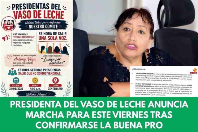 Presidenta del vaso de leche anuncia marcha para este viernes tras confirmarse la Buena Pro